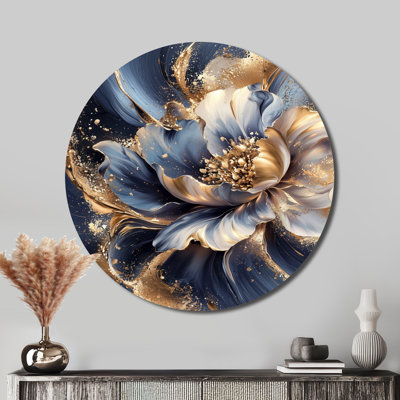 Golden Dream pivoine I, reproduction d'art moderne en métal bleu, pivoine moderne