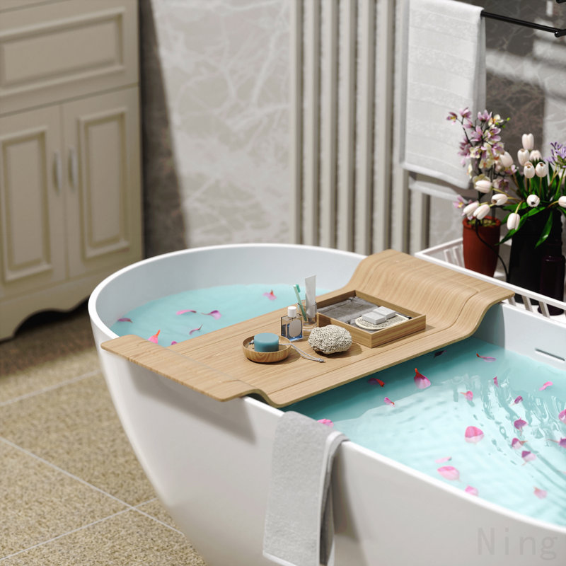 Baignoire autoportante de 63 po à surface solide, baignoire de trempage autoportante en résine d'ingénierie de luxe avec trop-plein et bonde escamotable