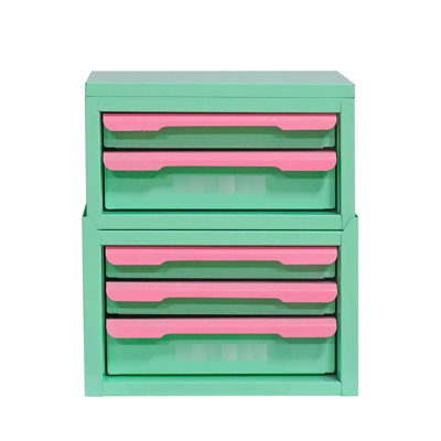 Multi - Purpose, Five Drawer Organizer, Creamy And Pink, Built In Handle, Easy Access Compartment Storage, Makeup Organization, Desk Stationery Organization