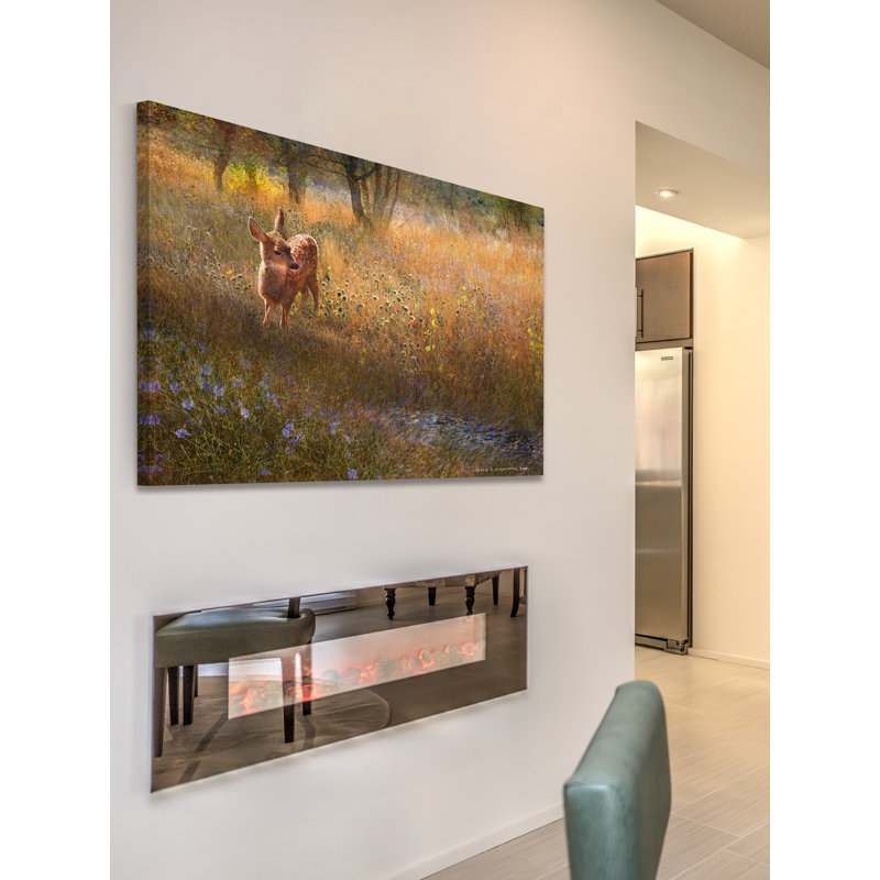Reproduction d’art sur toile tendue "fleured pré fauve" par chris exercice, H 30 po x l 45 po x P 1,5 po