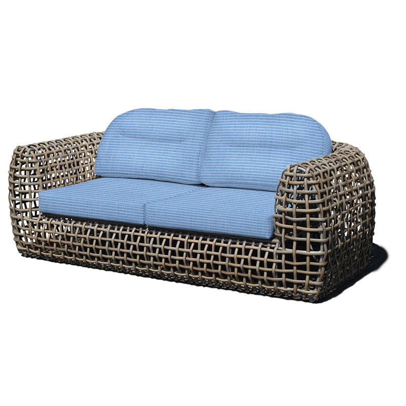 Dynasty Outdoor - Seat Patio Sofa, Kubu Mushroom, Canvas Air Blue Sunbrella® Canvas
