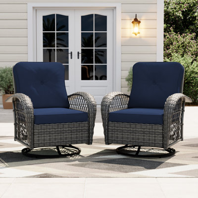 Wicker Outdoor Rocking & Swivel Chair 2-Piece Set with Cushions by Bayou Breeze