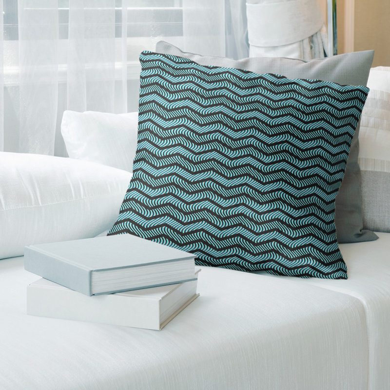 Coussin Rhonda, H 14 po x l 14 po, Bourre en polyester, Noir / bleu sarcelle