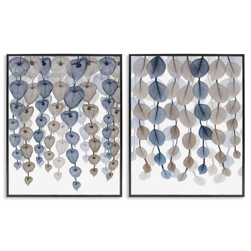 «Falling Vines Neutral Blue Brown Leaves» par Albert Koetsier - ensemble de 2 impressions d'art graphique, H 30 po x l 24 po