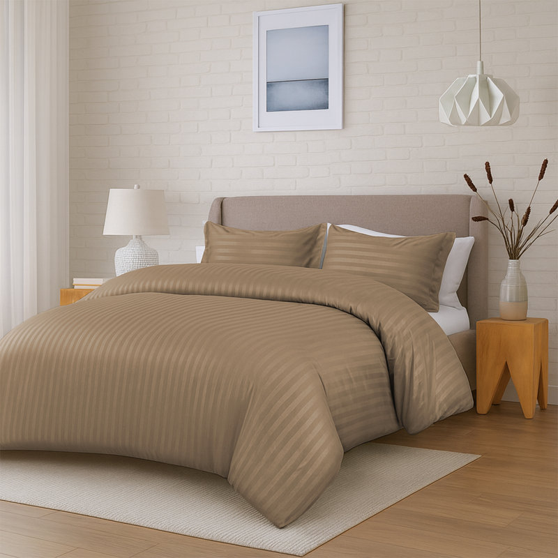 Aspire Homeware 3 Piece Hotel Quality Dyed Duvet Complete Set with Pillowcases for Premium Comfort, Beige