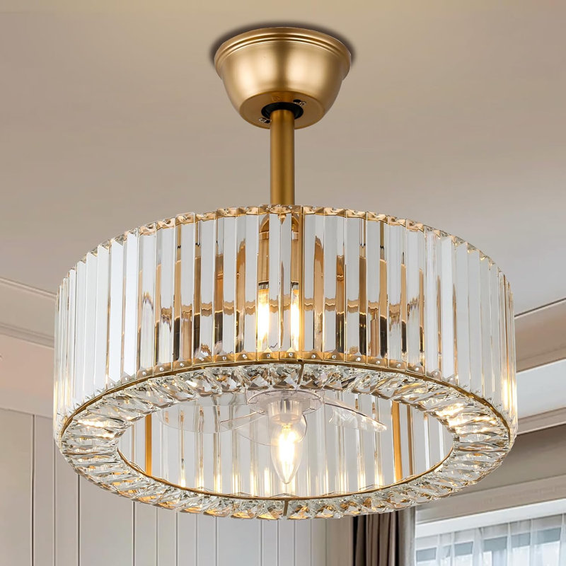 Modern Chandelier Ceiling Fan With Lights Crystal Fandeliers With Lights And Remote Gold Ceiling Fan For Living Room Dining Room Bedroom Kitchen,18 Inch, 3 Speed