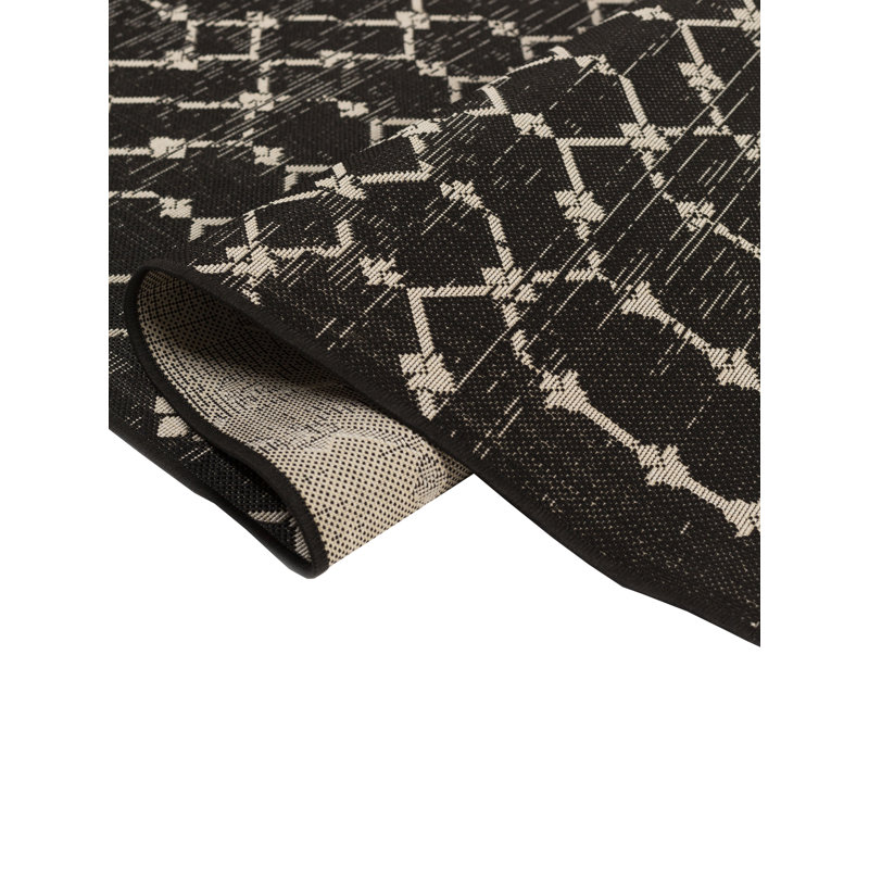 Tapis décoratif géométrique d’intérieur/d’extérieur bleu/beige Oktay, Rectangle 5 pi 3 po x 7 pi 6 po