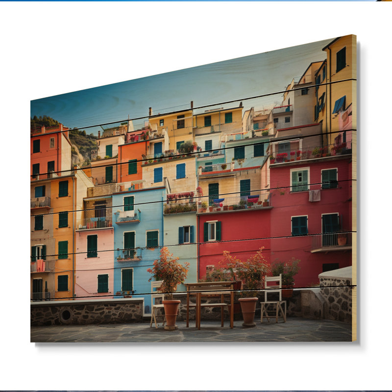 Coloré Italie Cinque Terre Harmony I sur impression sur bois, H 30 po x l 40 po x P 0,78 po