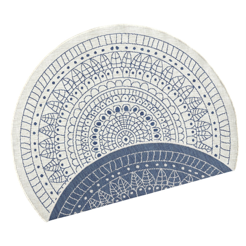Porto Reversible Blue/Cream Rug, Round 100 cm