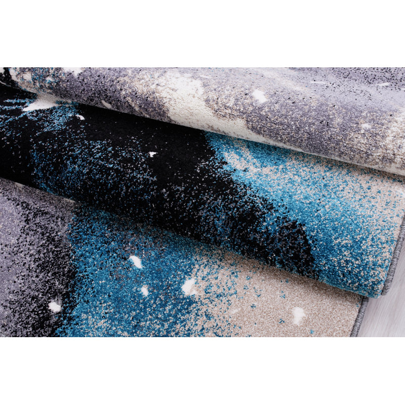 Tapis gris / turquoise à motif abstrait Jibley, Rectangle 9 pi x 12 pi 5 po