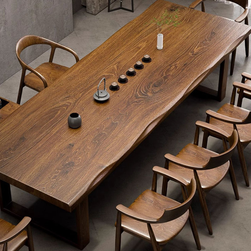 Tan Rectangular Solid Wood Dining Table, 29.45"H*86.61"W*35.43"D