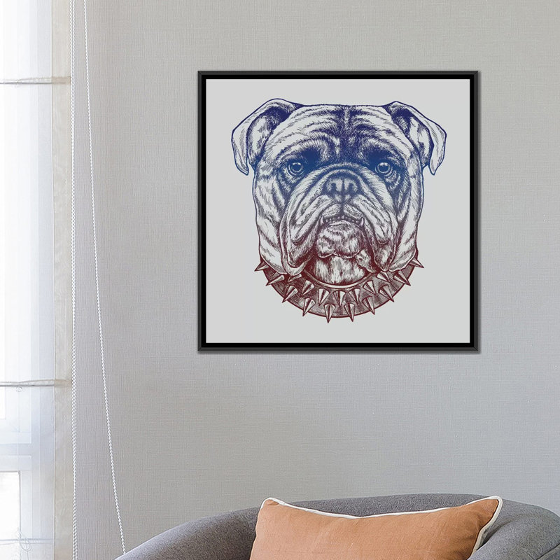 « bouledogue de petits pouces », impression sur toile, H 18 po x l 18 po x P 1,5 po, Toile avec cadre noir, Pas de tapis