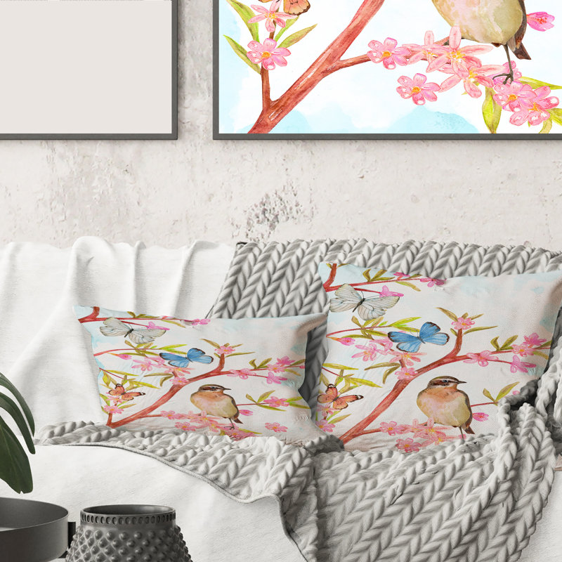 Housse et insert de coussin Clever Bird Sitting on Branch of a Tree