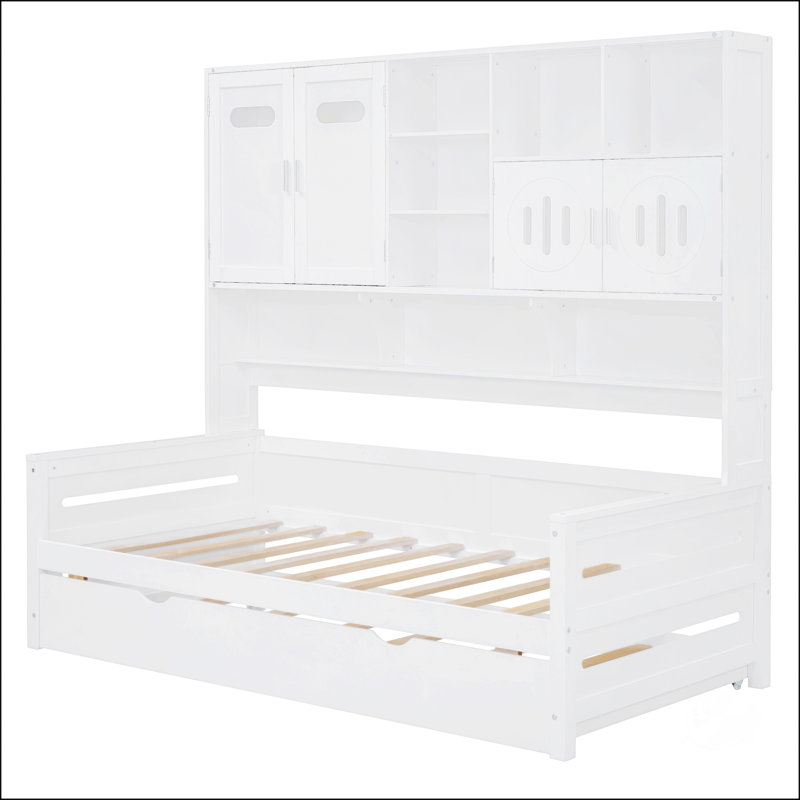 Lit de jour en bois avec couchette, Lit simple, Blanc