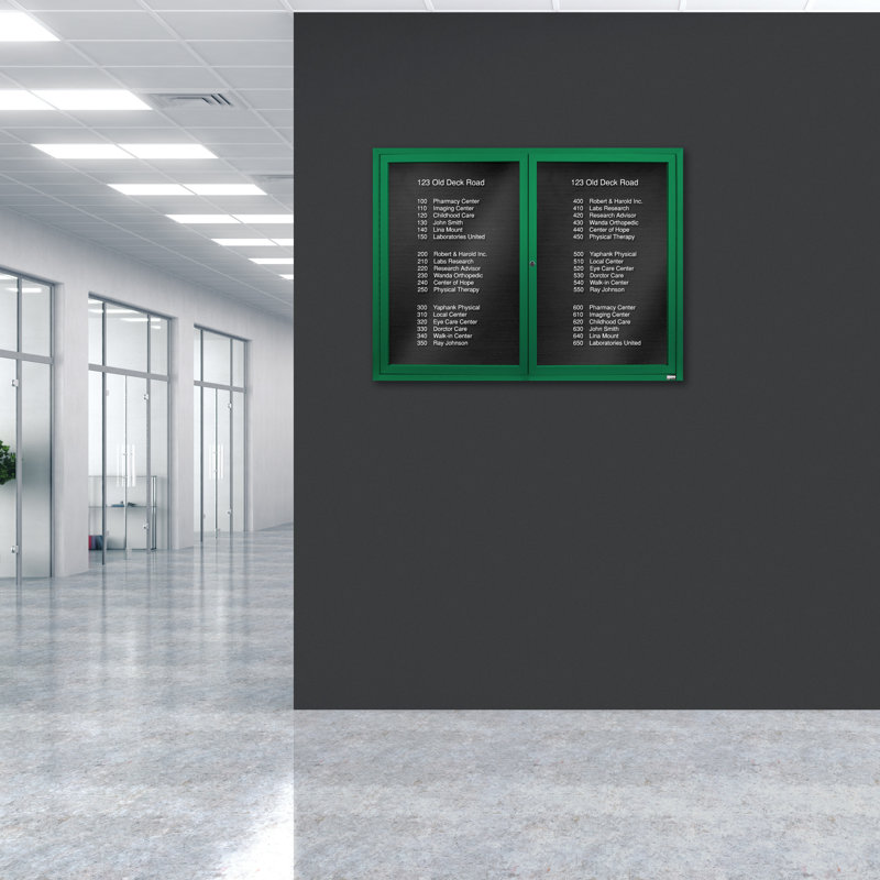Tableau d'affichage mural fermé pour armoire d'annuaire, Vert thermolaqué, Deux, H 36 po x l 48 po