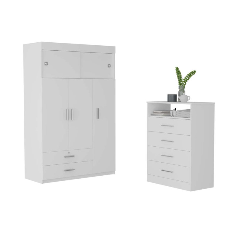 Armoire et commode 2 pièces Omaha, blanc