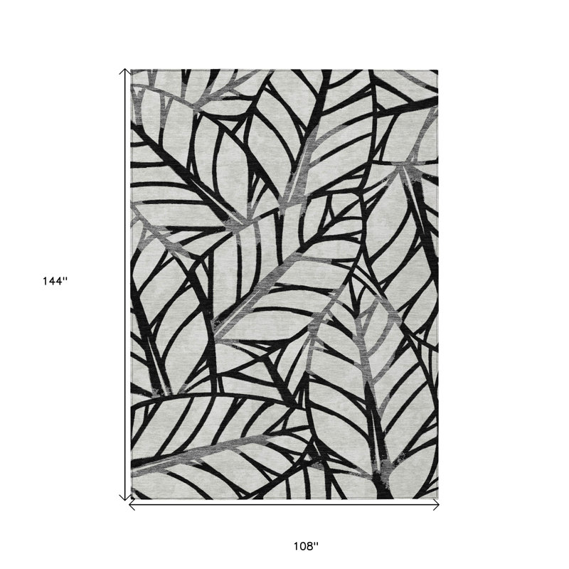 Tapis extérieur lavable floral noir 9 pi x 12 pi noir et beige