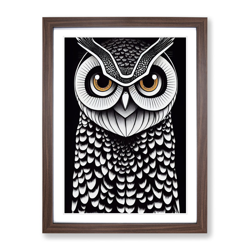 A Fearless Owl - Wall Art, 36cm H x 27cm W, Walnut Picture Frame, White