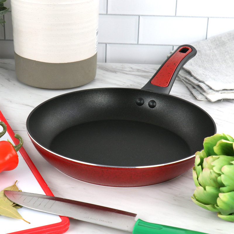 Poêle à frire antiadhésive 8 po rouge moucheté, 9.5"