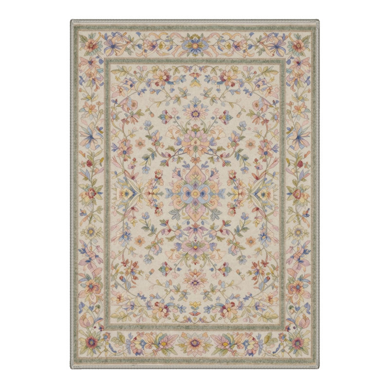 Tapis d'intérieur bleu / rose / vert / beige lavable à la machine Allsop Aura avec envers antidérapant, Rectangle 9' x 12'