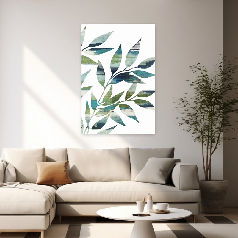 Art mural abstrait bleu marine et vert, 60" H x 40" W