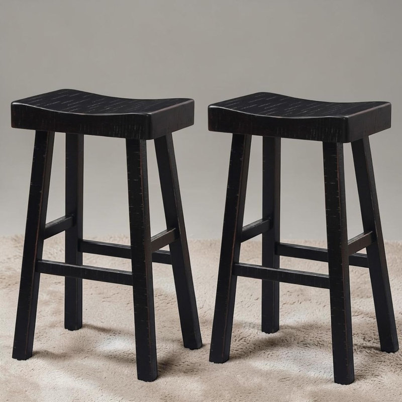 Biasca 29 po H 2 tabourets de bar en bois sans dossier noir avec siège en bois, Noir, 29"