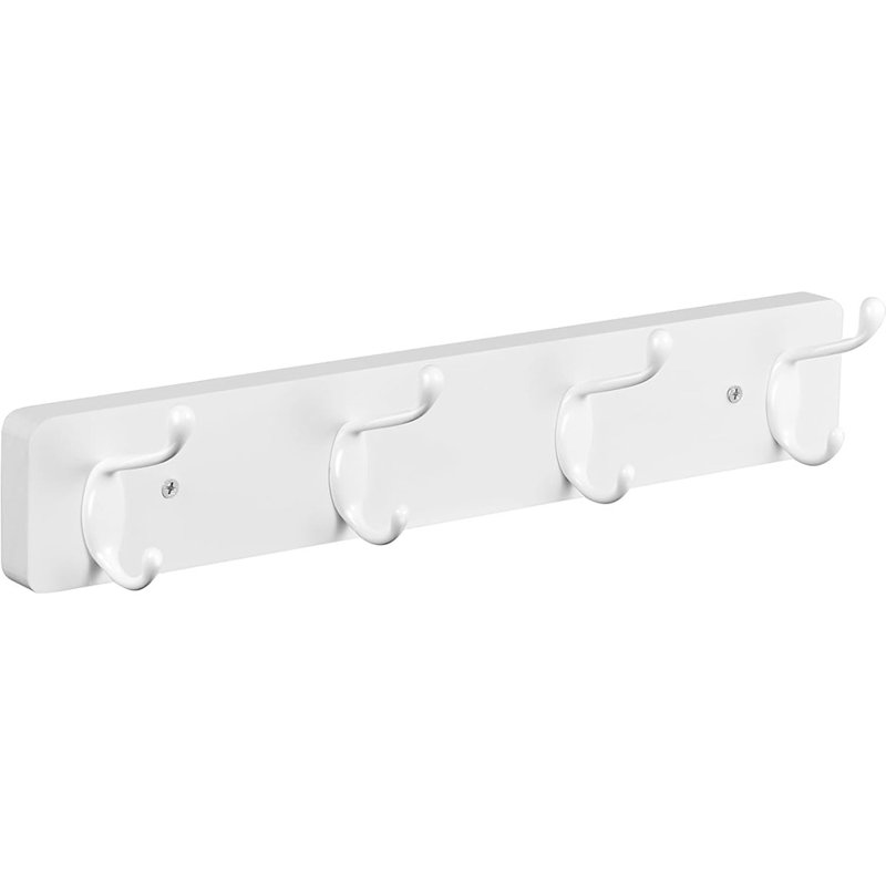 Portemanteau mural blanc robuste avec crochets | Organisateur de cintres en métal pour vestes, chapeaux, serviettes et accessoires | Solution de rangement peu encombrante pour le vestibule, le placard, le vestibule ou la salle de bain | Conception utilitaire moderne