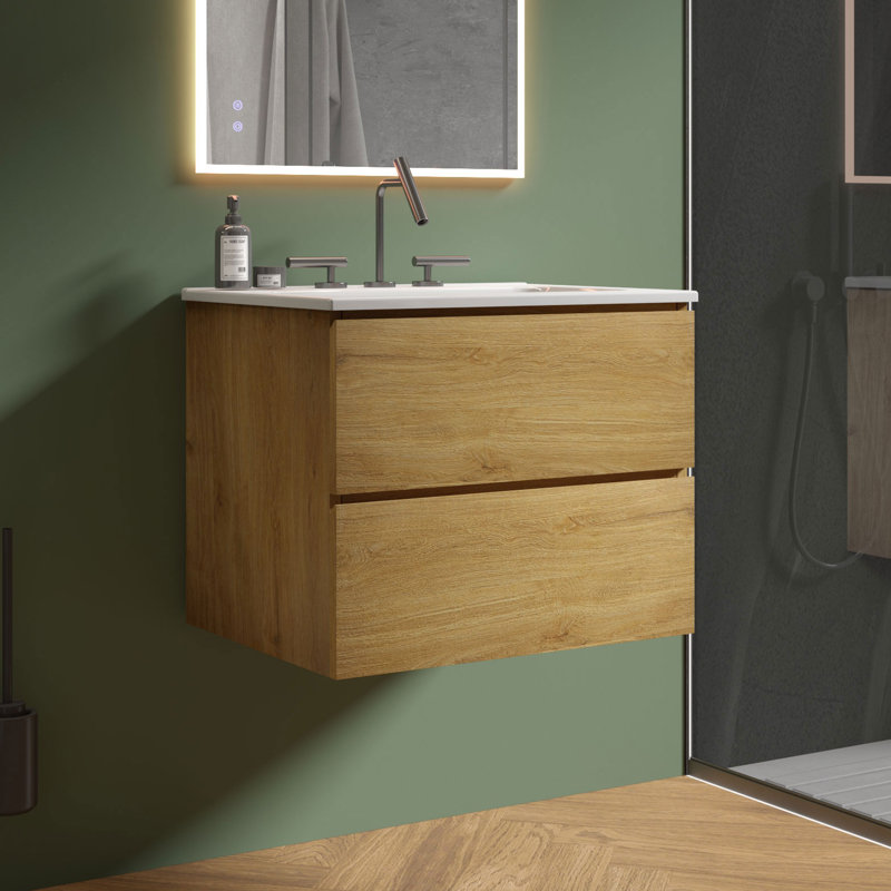 Meuble-lavabo simple 24 po avec dessus en céramique avec trop-plein Derrance, pré-assemblé, Jaune, 24"