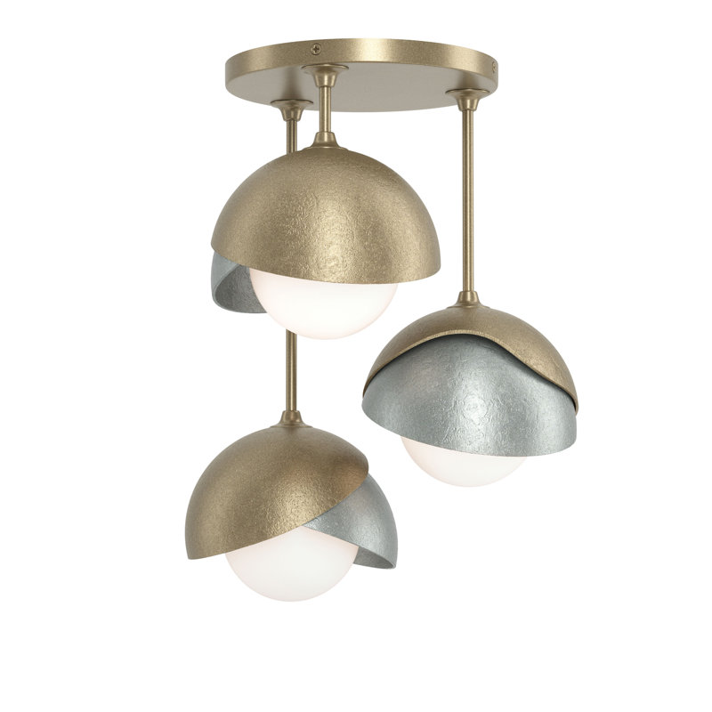 Brooklyn 3 - Light Double Shade Semi Flush Mount, Vintage Platinum, Soft Gold
