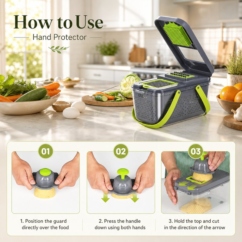 Hachoir multifonction pour fruits et légumes avec récipient et lames en acier inoxydable