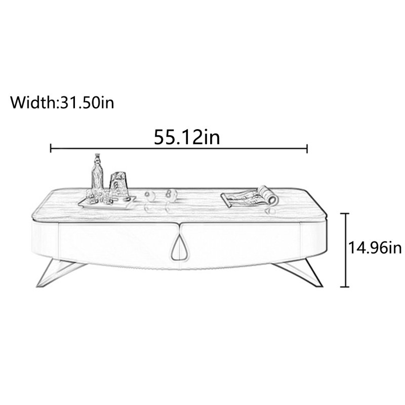 Solid wood high-end creative simple tea table, 14.96" H x 55.12" L x 31.5" W