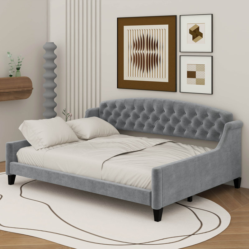 Lit de jour double capitonné de luxe moderne, Gris