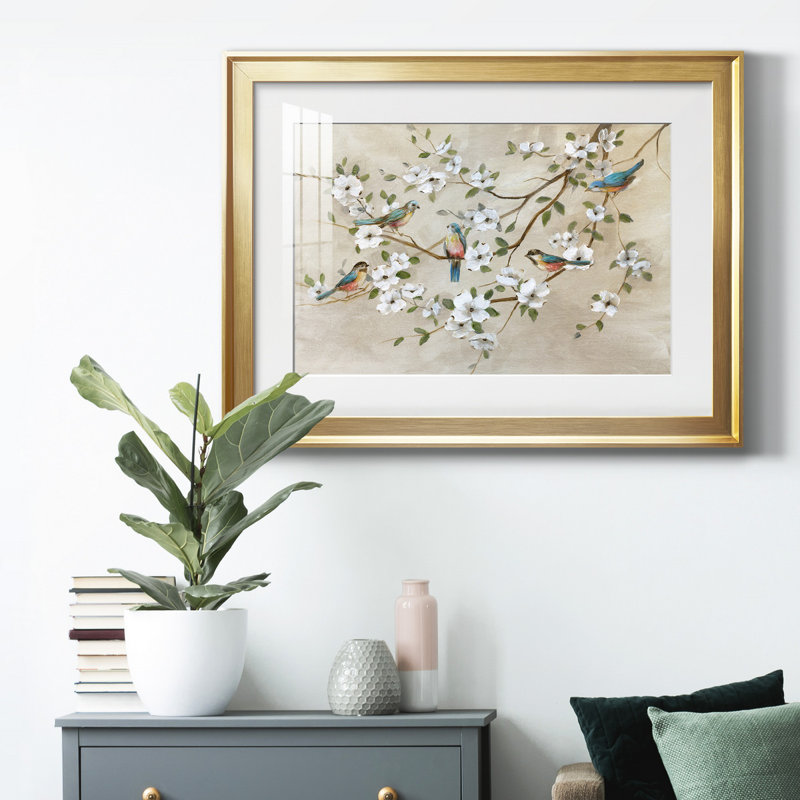 Oiseaux d'une plume - peinture encadrée, Cadre doré, H 22,5 po x l 30,5 po x P 1,5 po