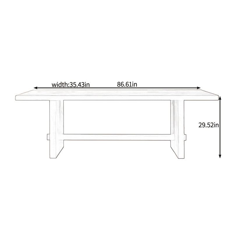 Steady solid wood dining table, 29.52"H x 86.61"L x 35.43"W