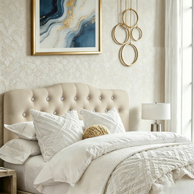 Linen Upholstered Headboard-Modern-Adjustable Height-Diamond Button Tufting