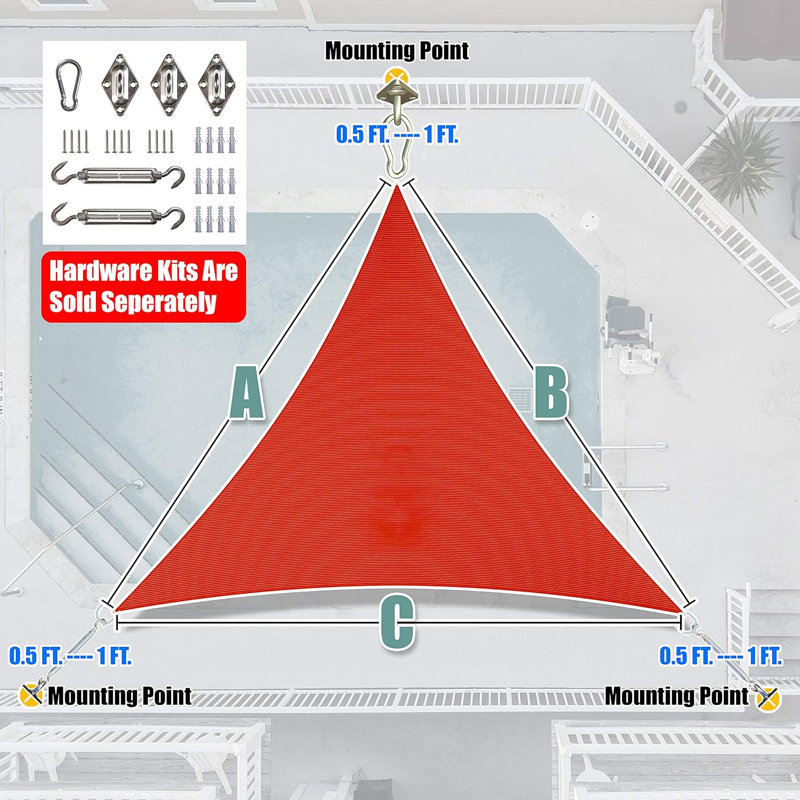 Amgo Triangle Sun Shade Sail with Hardware Kit, 20 ft. x 20 ft., Red