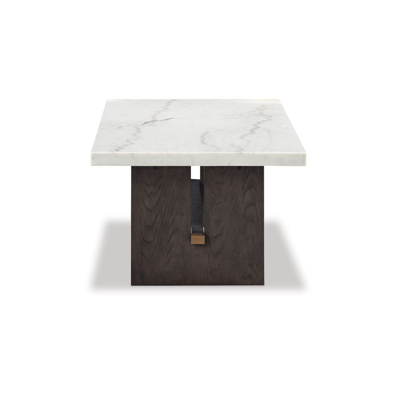 Burkhaus Dark Waxy Brown Oak and Marble Rectangular Coffee Table