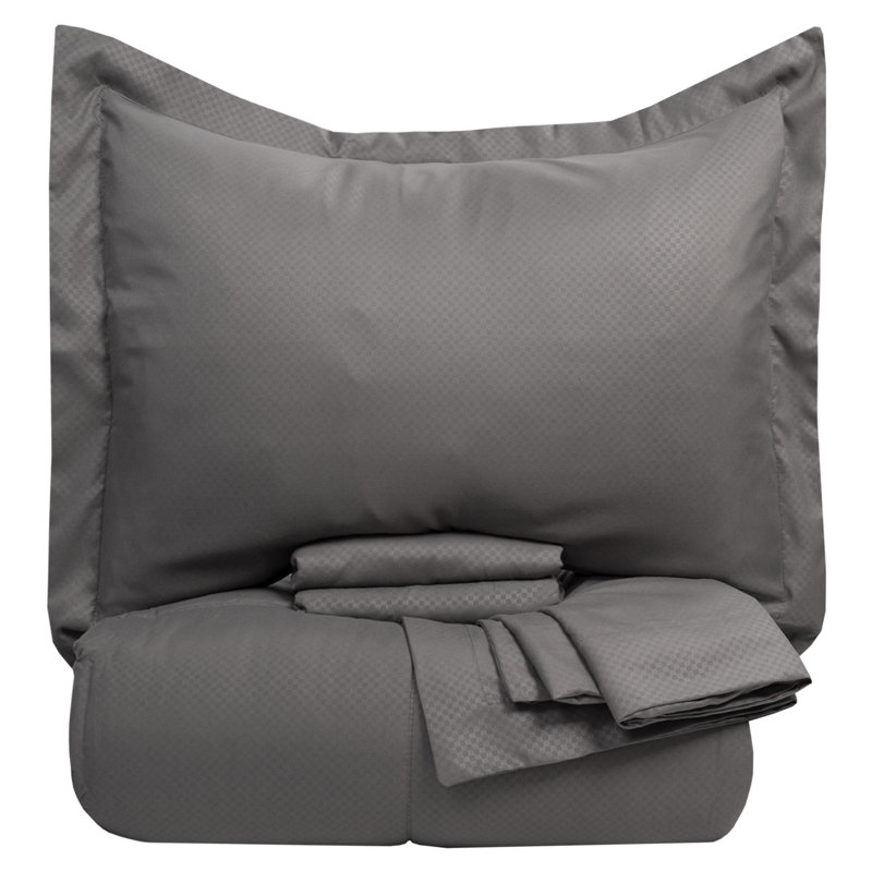 Ensemble d'édredon à carreaux en relief dans un sac, Édredon très grand et 7 pièces supplémentaires, Gris