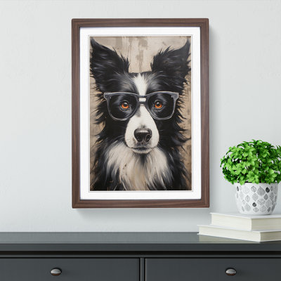 Border Collie with Glasses Painting - Framed Print
