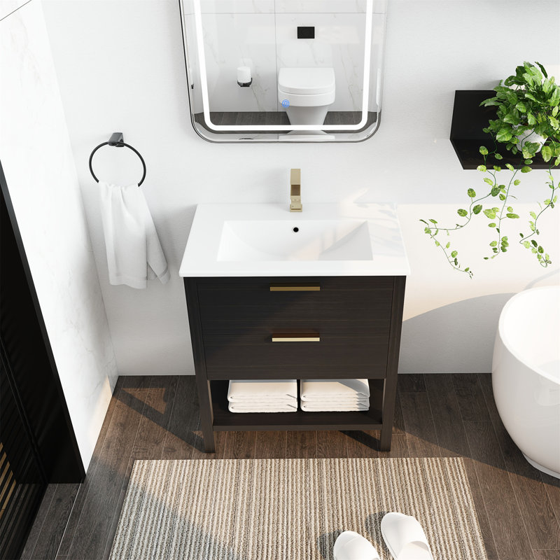 Meuble-lavabo 30 po avec lavabo et 2 tiroirs à fermeture douce, poignée dorée