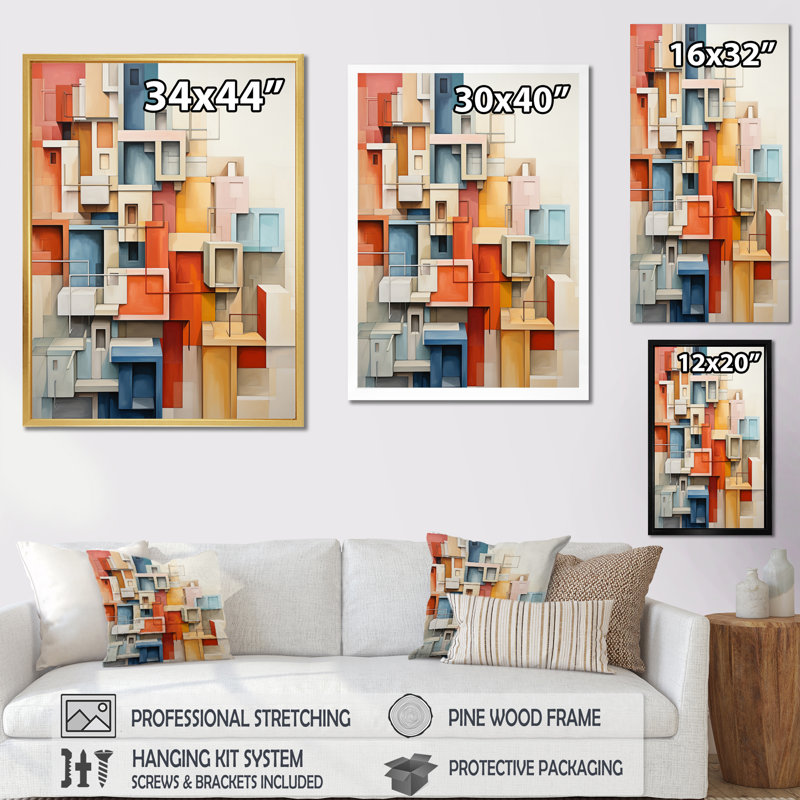 «Jacylyn Constructivism Construit Horizons III», reproduction sur toile, H 32 po x l 16 po x P 1 po, Encadrement doré