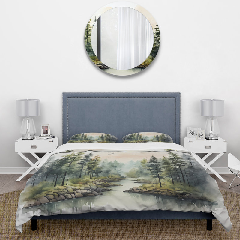 Ensemble de housse de couette Tranquil Forest Oasis III - Countryside, Housse de couette pour grand lit et 2 taies décor