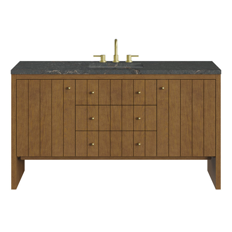 Hudson 60'' W Single Vanity, 8" Widespread, Parisien Bleu, Honey Brown
