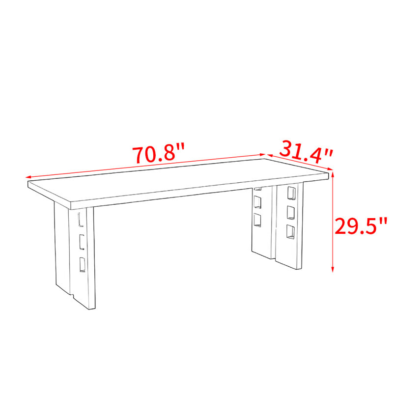 Modern simple rectangular solid wood dining table, 29.5"H x 70.8"L x 31.4"W