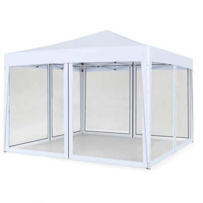 Abri escamotable pliant instantané résistant aux rayons UV de 10 pi x 10 pi avec tente en toile escamotable avec filet en filet respirant pour la terrasse