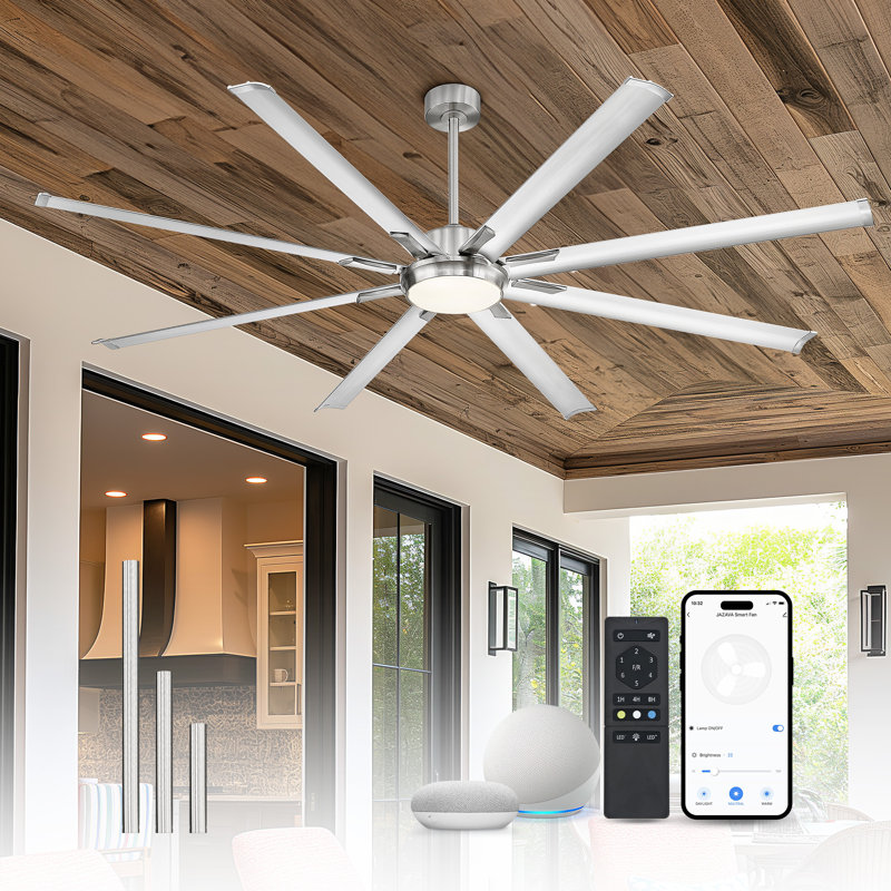 Ventilateur de plafond industriel de 72 po avec lumière, avec 8 pales en métal en aluminium, compatible avec Alexa