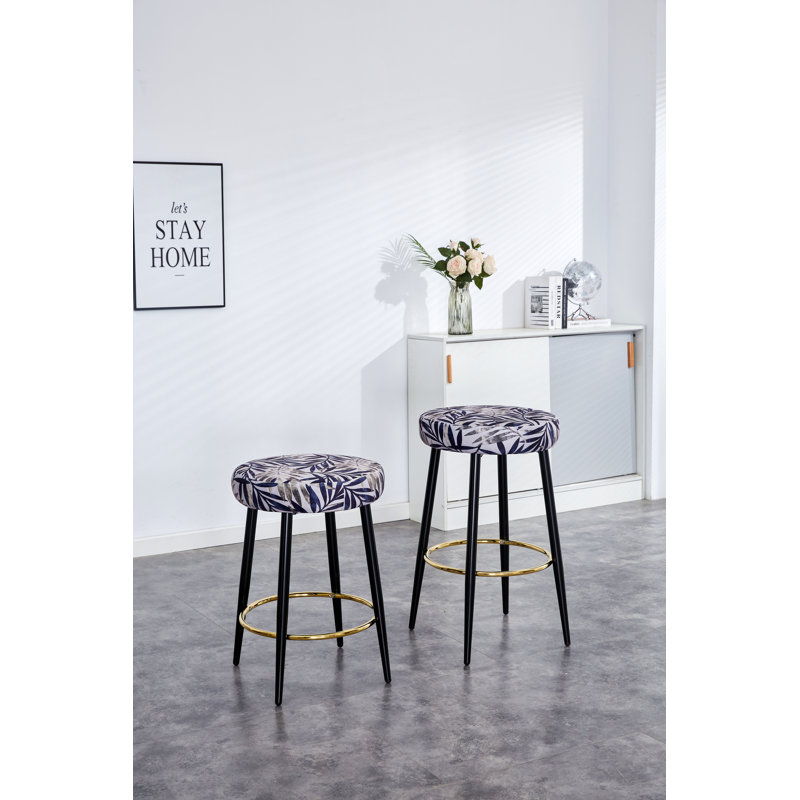 Ensemble de 2 tabourets de bar à hauteur de comptoir, tabourets de cuisine en PU rembourrés de 24 po de hauteur avec repose-pieds doré