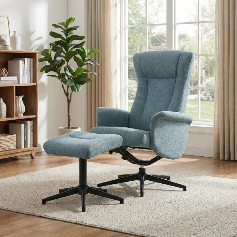 Morganti TV Chair with Stool, Blue Polyester Blend