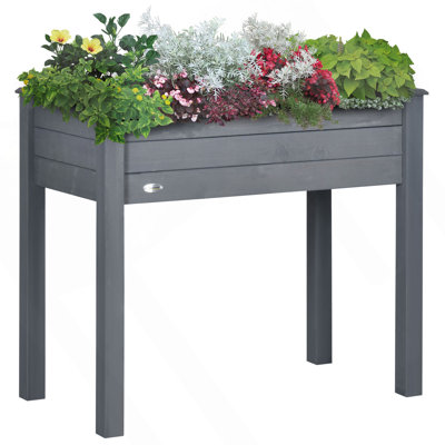 Outsunny Raised Garden Bed With Legs, 34" X 18" X 30", Elevated Wooden Planter Box, Self-Draining With Bed Liner For Vegetables, Herbs, And Flowers Backyard, Patio, Balcony Use, Dark Gray