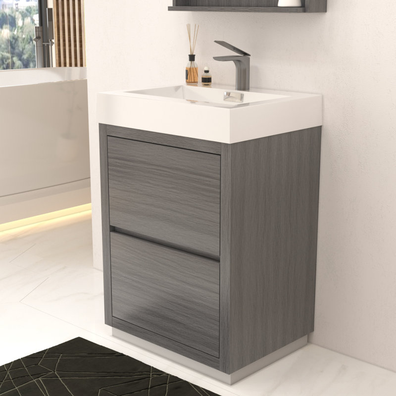 Royka 35" Single Bathroom Vanity Set, Vulcan Ashgrey, Glossy White